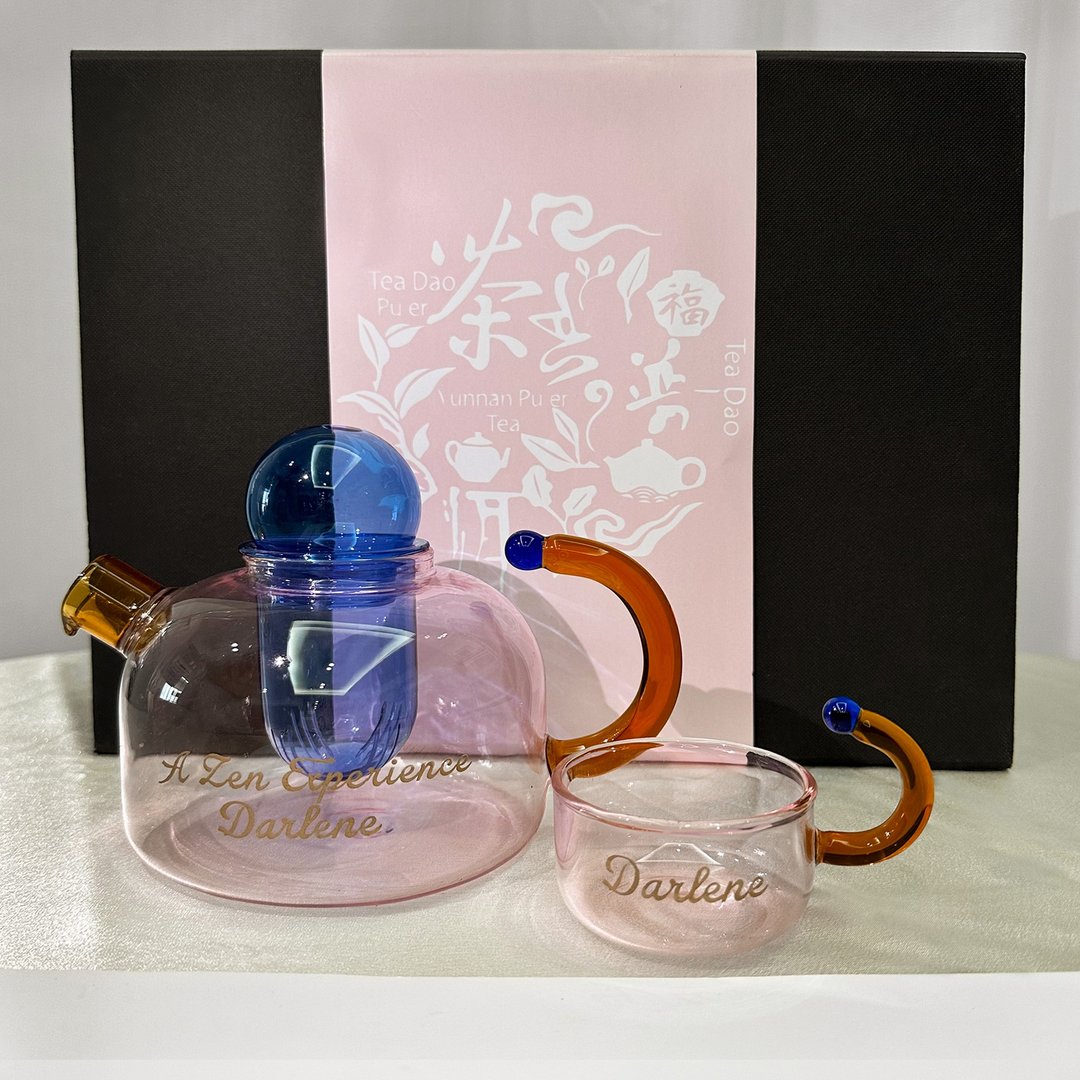 创意礼盒丨定制化礼盒 耐高温玻璃 家用茶具礼盒 撞色花茶壶 - 茶具/茶杯 - 玻璃 
