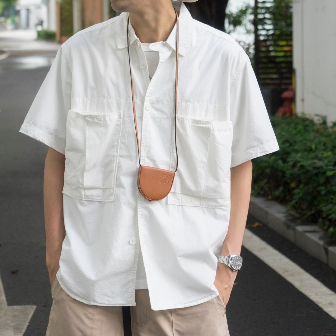 SHIRTS 夏季日系休闲多口袋设计短袖衬衫 宽松剪裁日常通勤 - 男装衬衫 - 棉 多色