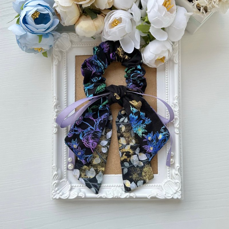 最后现货-棉布长尾蝴蝶结发圈大肠圈发饰-暗夜花园 - 发饰 - 其他材质 黑色