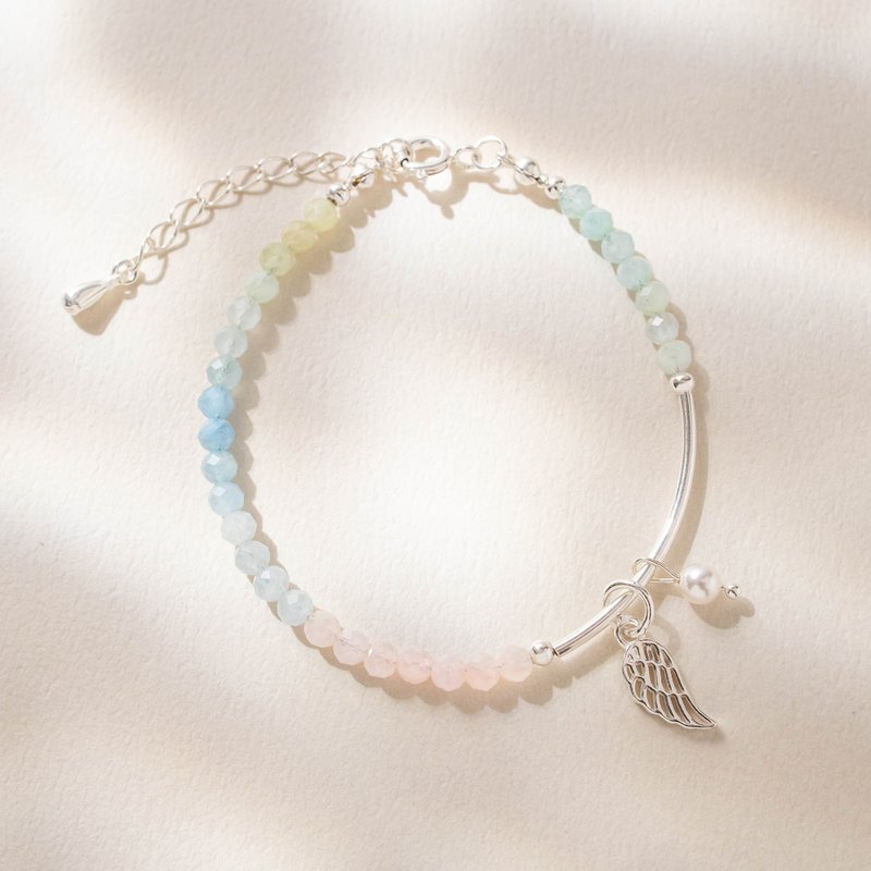 天使的祝福│渐层粉嫩摩根石 珍珠 925纯银 水晶手链 - 手链/手环 - 水晶 多色