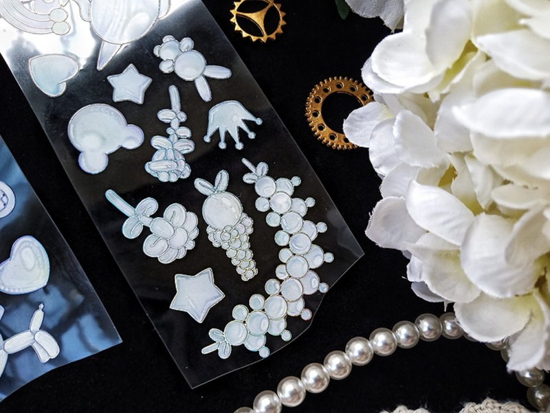 白色戀人 珍珠小物造景集 PET 紙膠帶 鐳射銀 10米卷 - 纸胶带 - 其他材质 白色