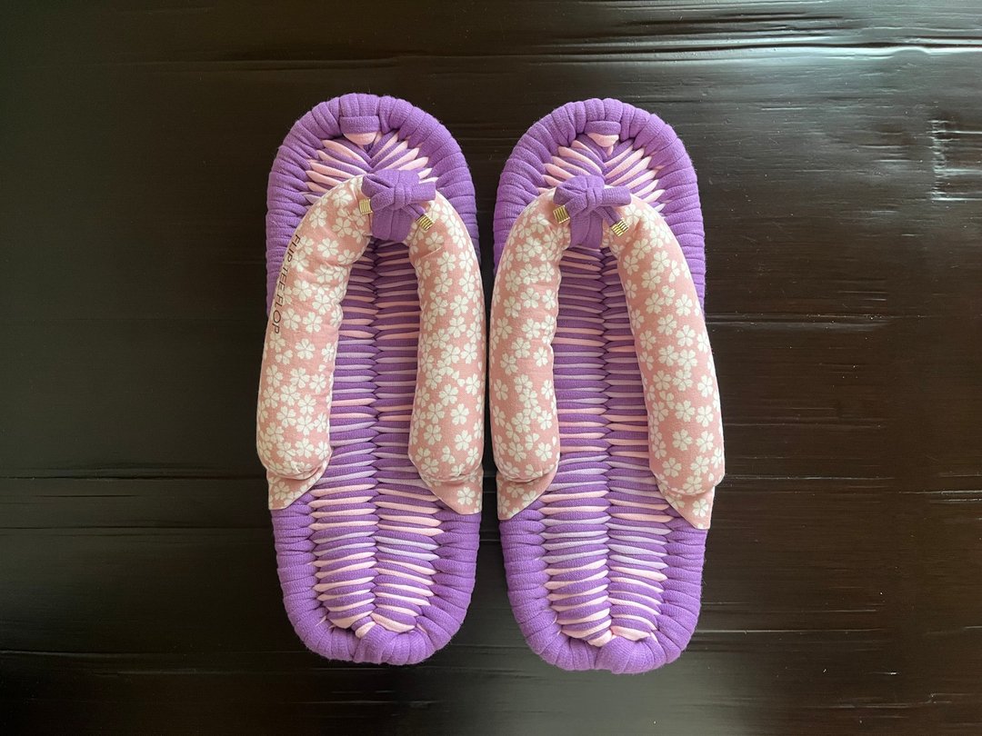 【FLIP TEE FLOP】24cm 布拖鞋 薰衣草紫 樱花【No.253】 - 室内拖鞋 - 棉．麻 紫色