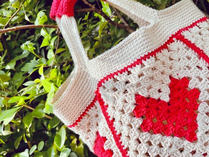 材料包 篓空爱心方形包 / 编织材料包 / 编织包 - 编织/刺绣/羊毛毡/裁缝 - 棉．麻 多色