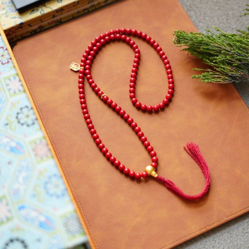 朱砂地藏佛珠 古法银牌手作 轻奢佛珠链 质感高级随身礼 - 项链 - 其他材质 红色