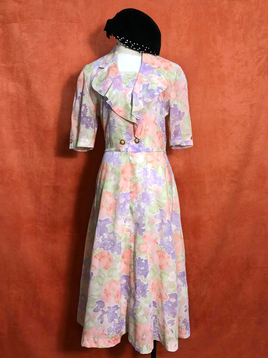 粉彩花朵短袖古着洋装/ 国外带回 VINTAGE - 洋装/连衣裙 - 棉 多色