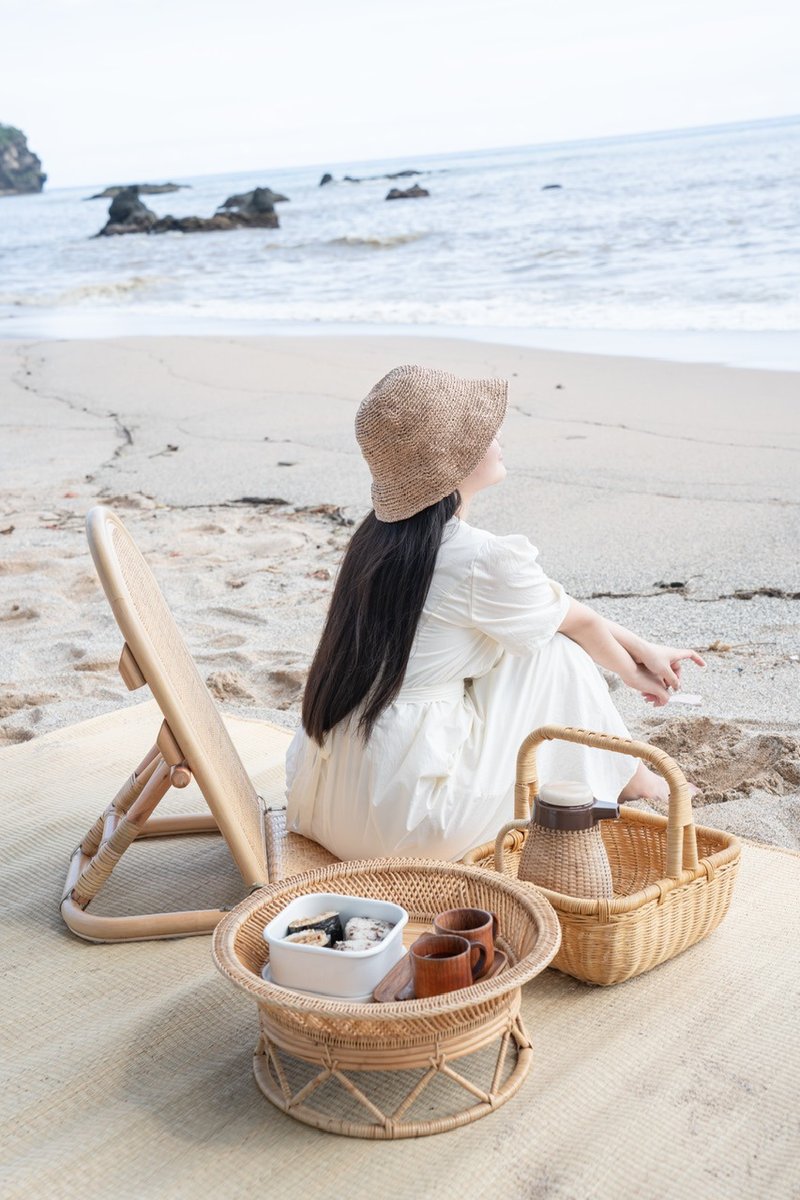 编织拉菲草帽/渔夫帽/定制化 - 帽子 - 植物．花 卡其色