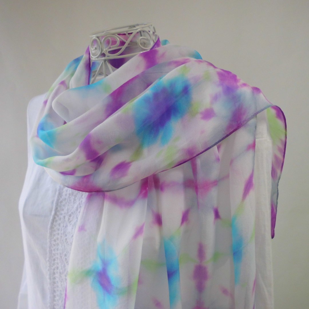 Tie-dye, silk chiffon, festival music_3, stole - 围巾/披肩 - 丝．绢 紫色