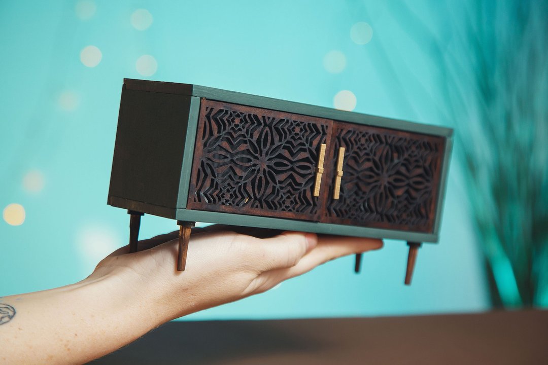 Miniature dresser for barbie dolls 1/6 scale. Furniture for roombox, dollhouse - 玩偶/公仔 - 木头 绿色