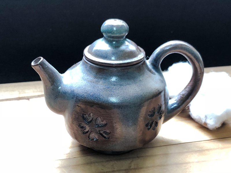 咖啡蓝-印花款茶壶 - 茶具/茶杯 - 陶 