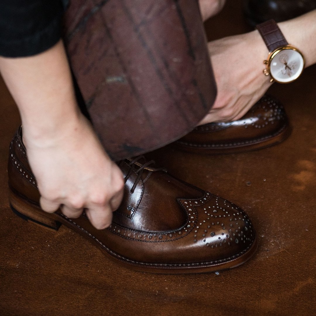 Goodyear-Welted 手工固特异布洛克雕花复古德比鞋 正装Derby - 男款皮鞋 - 真皮 黑色