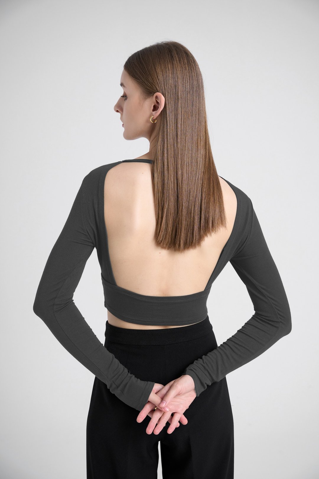 Backless Modal Bra Crop Top | 莫代尔美背绑带 Bra 上衣 - 铁灰 - 女装上衣 - 棉 黑色