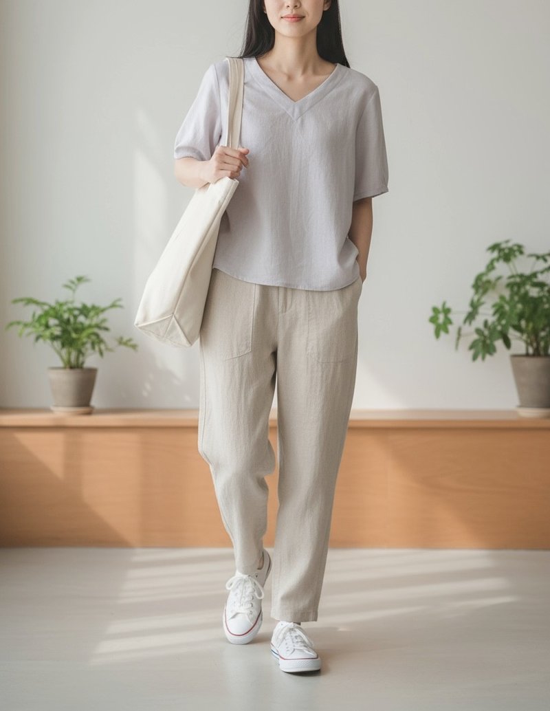 【月亮手作り】柔亚麻、月光灰衣衫 - 女装上衣 - 棉．麻 