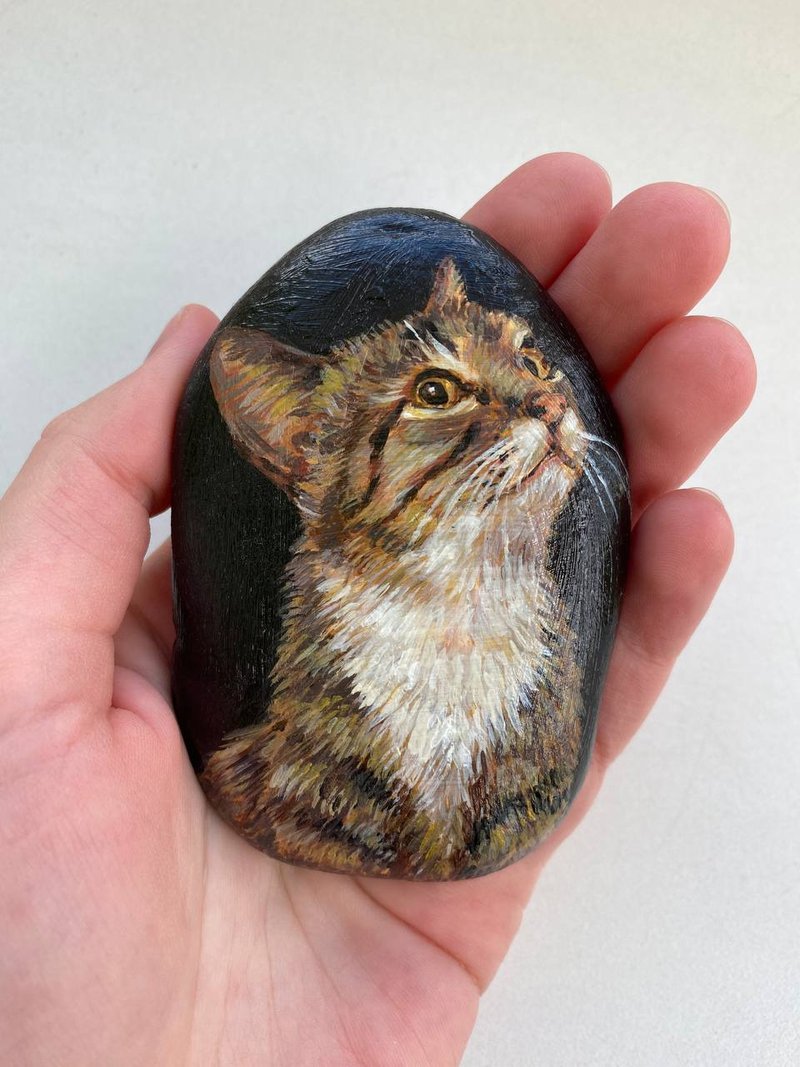 猫石画 照片中的宠物肖像 逼真的宠物肖像 - 插画/绘画/写字 - 其他材质 咖啡色