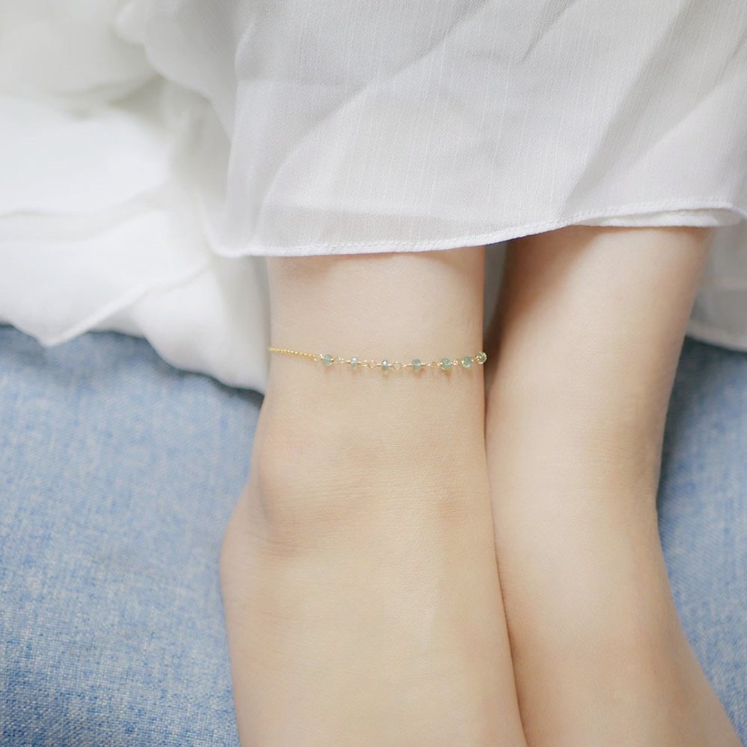 Lucky 7 anklet of good quality emerald Stone symbolizing good luck and happiness wisdom May birthstone - 脚链/脚环 - 其他金属 绿色
