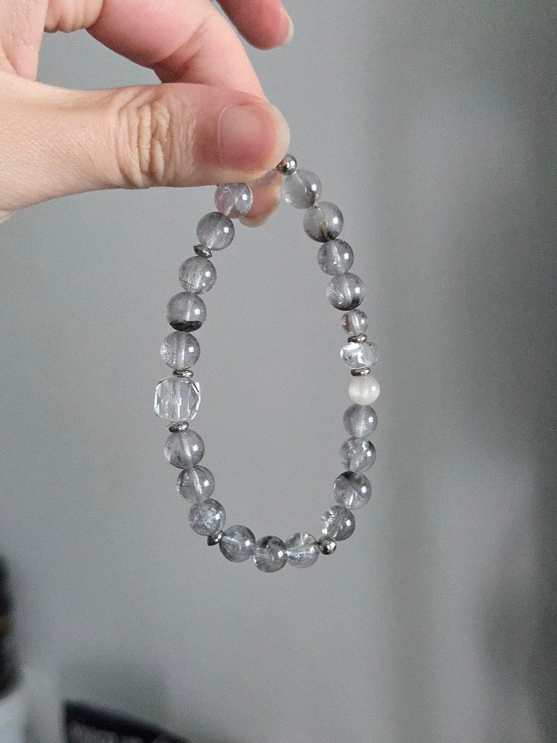 性价比 黑银钛 猫眼白兔毛设计款手链 白水晶 7-8MM招正财贵人祛 - 手链/手环 - 水晶 银色