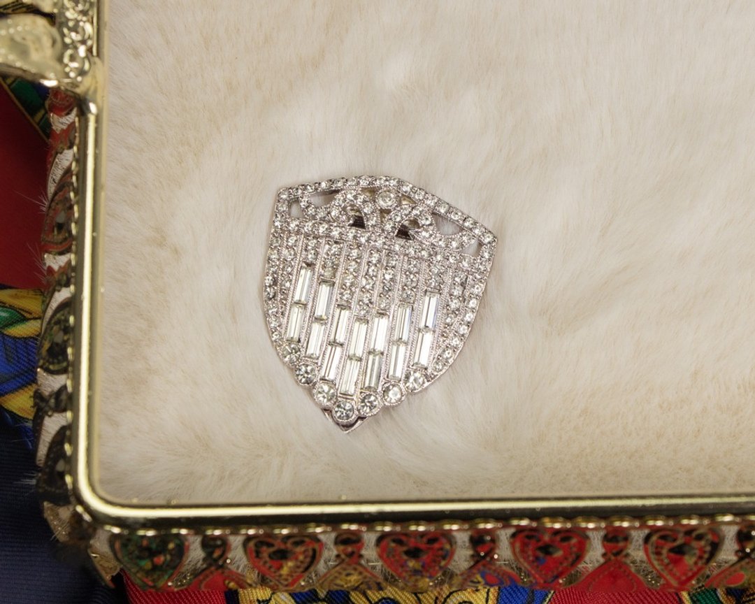 美国Carolee品牌古董 Art Deco风格莱茵石 装饰裙夹 丝巾夹 鞋夹 - 胸针 - 其他金属 银色