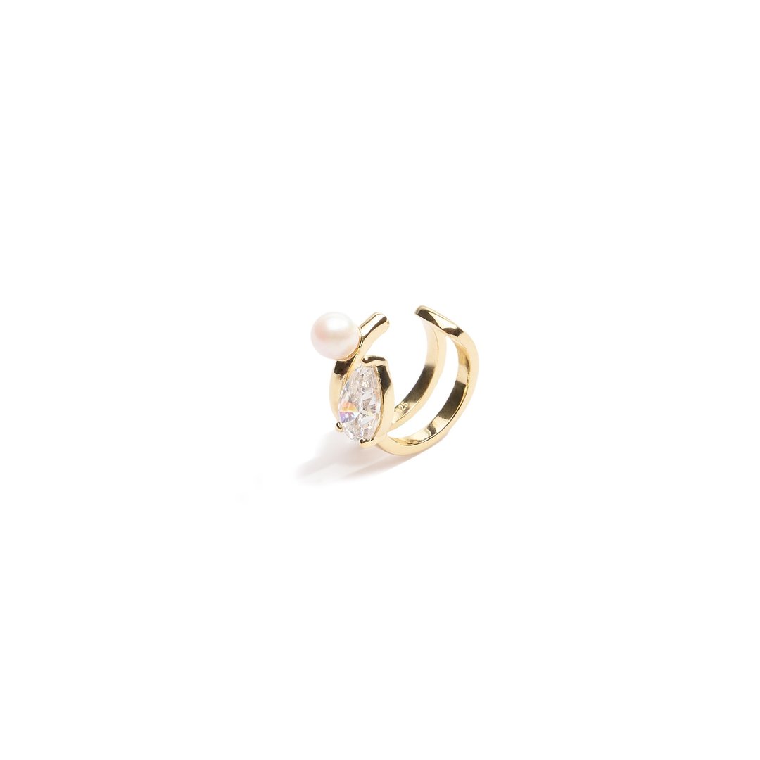 勇往直前珍珠耳扣 925银厚镀18K金 Corag Pearl Earcuf - 耳环/耳夹 - 纯银 金色