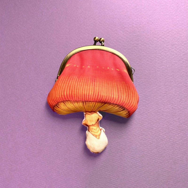 Amanita caesareoides-kinoko gamaguchi purse / -Amanita caesareoides- Purse, coin purse, pouch, accessory case - 化妆包/杂物包 - 棉．麻 红色
