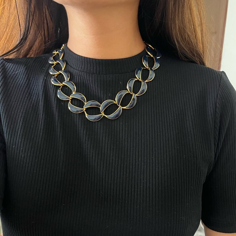 •Duchess• Napier深蓝涂料锁节项链 - 项链 - 其他金属 蓝色