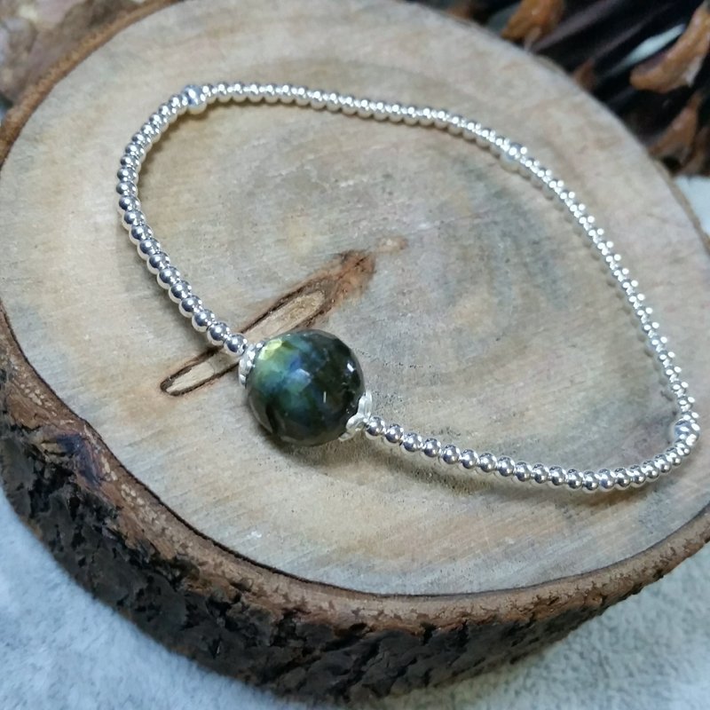 925纯银珠 - 拉长石  手链 Labradorite 925 silver bracelet - 手链/手环 - 宝石 蓝色