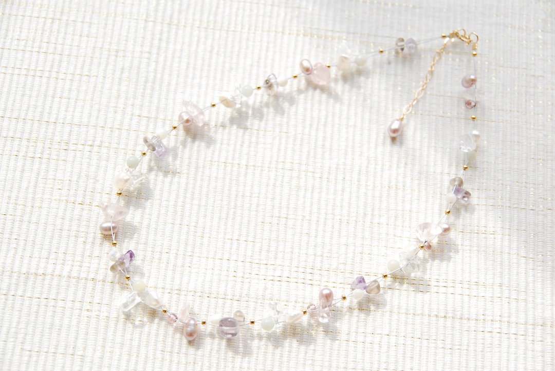 Spring color nylon coated wire Necklace Pink system 14 kgf - 项链 - 石头 粉红色