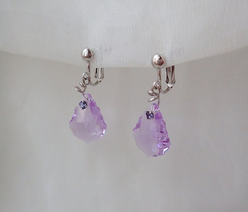 巴洛克　施华洛世奇元素 & 夹式 耳环 (一对) - 耳环/耳夹 - 玻璃 紫色