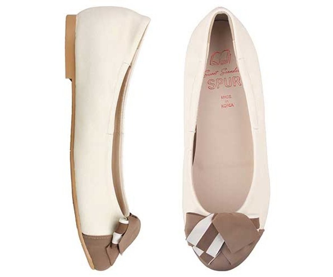 SPUR 间条蝴蝶结平底鞋 FS7060 BEIGE - 女款休闲鞋 - 其他材质 