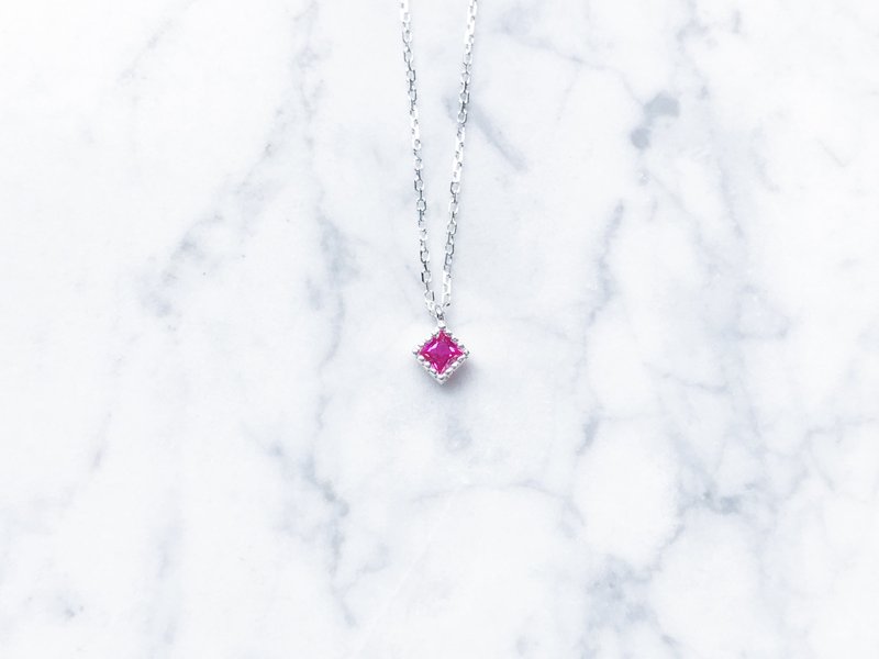 ::微光轻系列::  小方块(莓红) 基本款  切割纯银锁骨链(2.0) - 锁骨链 - 宝石 