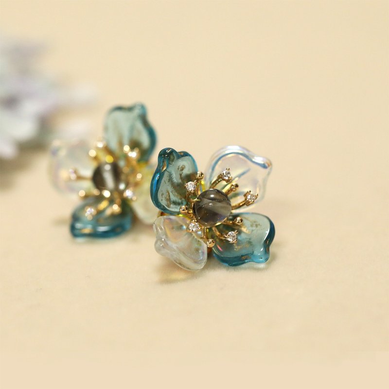 碧落手作捷克琉璃夸张耳环耳钉耳饰925银耳针 - 耳环/耳夹 - 玻璃 