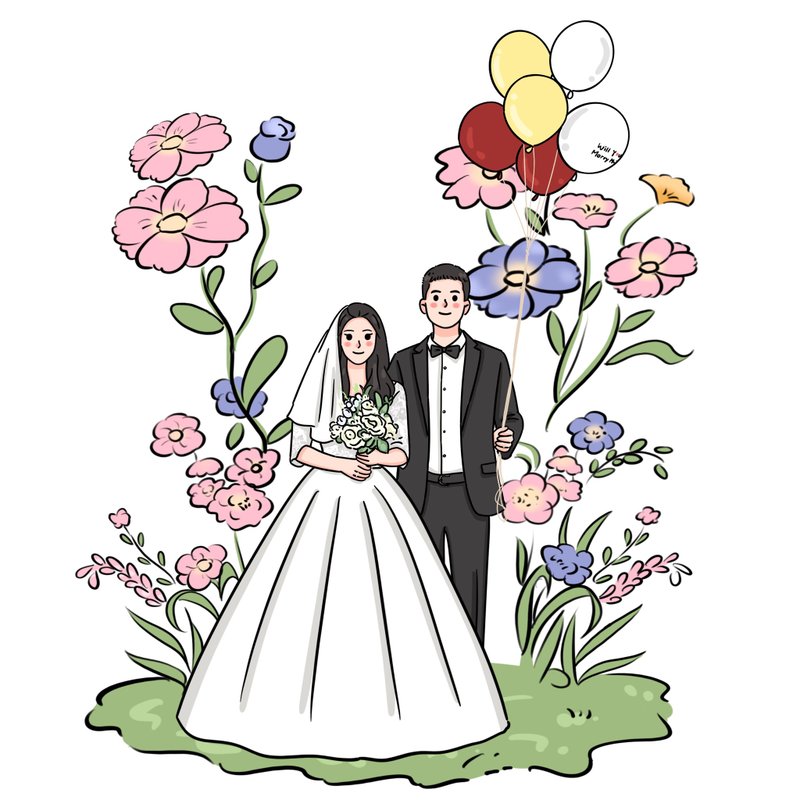 【定制化】似颜绘 Q版插画 人物画像 婚礼 结婚书约 电子档 - 电子手绘真人画像/绘画/插画 - 其他材质 