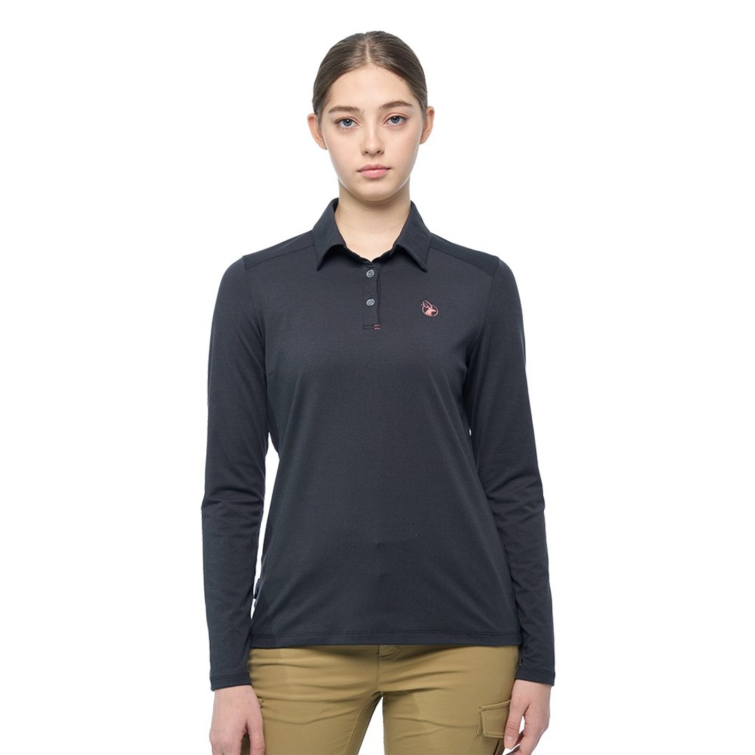 【Wildland 荒野】弹性磨毛POLO保暖衣 女 皇室黑 0B02613-148 - 女装上衣 - 其他材质 黑色