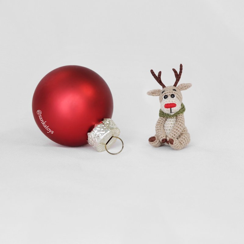 钩针图案微型驯鹿鲁道夫，PDF数位下载，DIY迷你圣诞节 - 手工艺教程/工具书 - 其他材质 