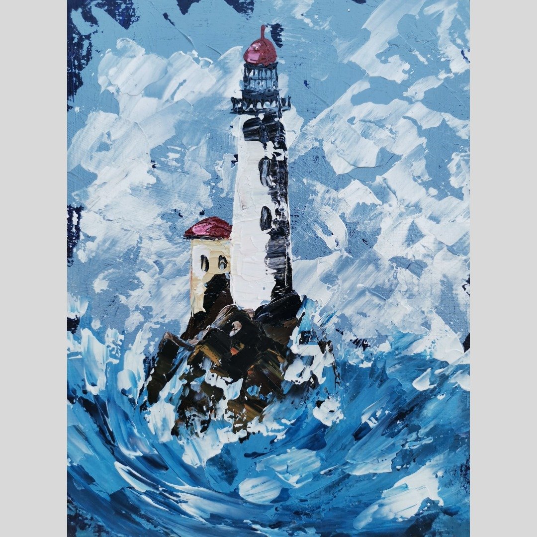 灯塔海景原创艺术手工丙烯画 作者 RinaArtSK - 墙贴/壁贴 - 其他材质 蓝色