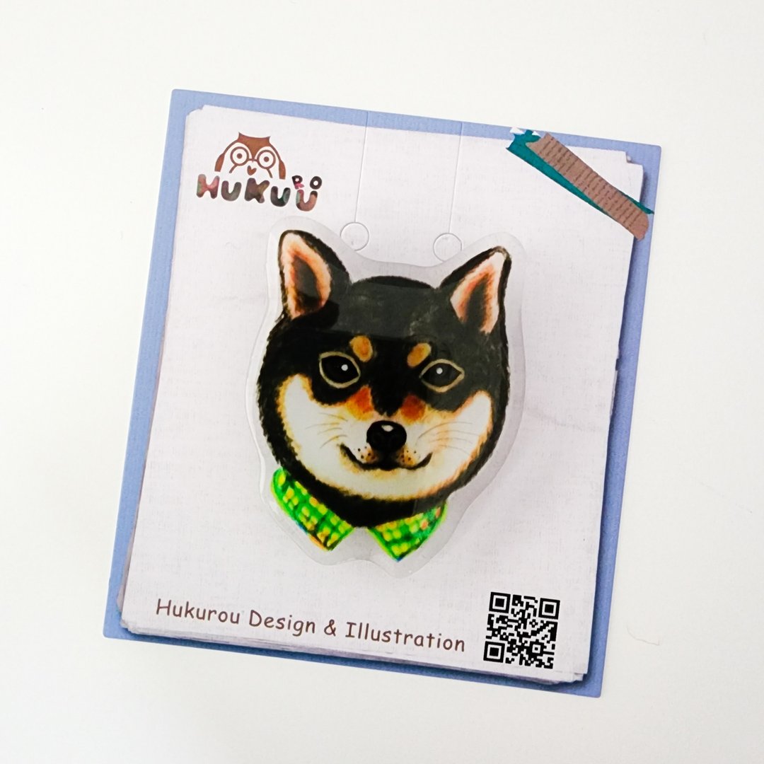 | 手绘插画 | 气垫手机支架-柴犬(黑柴) - 手机座/防尘塞 - 塑料 