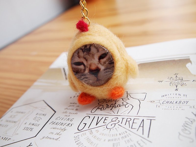 BOHO/定制化宠物脸小鸡羊毛毡 - 钥匙链/钥匙包 - 羊毛 黄色