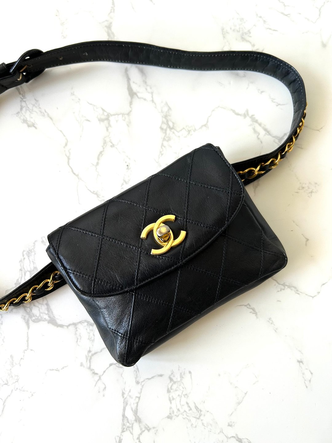 【LA LUNE】【特选货品】Chanel黑色单肩腋下腰带小包侧背背手袋 - 侧背包/斜挎包 - 真皮 黑色