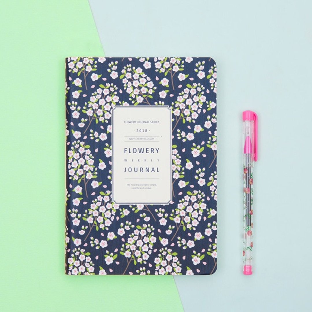 2018 FLOWERY WEEKLY JOURNAL行事历/手帐 - 深蓝樱花 - 笔记本/手帐 - 纸 蓝色