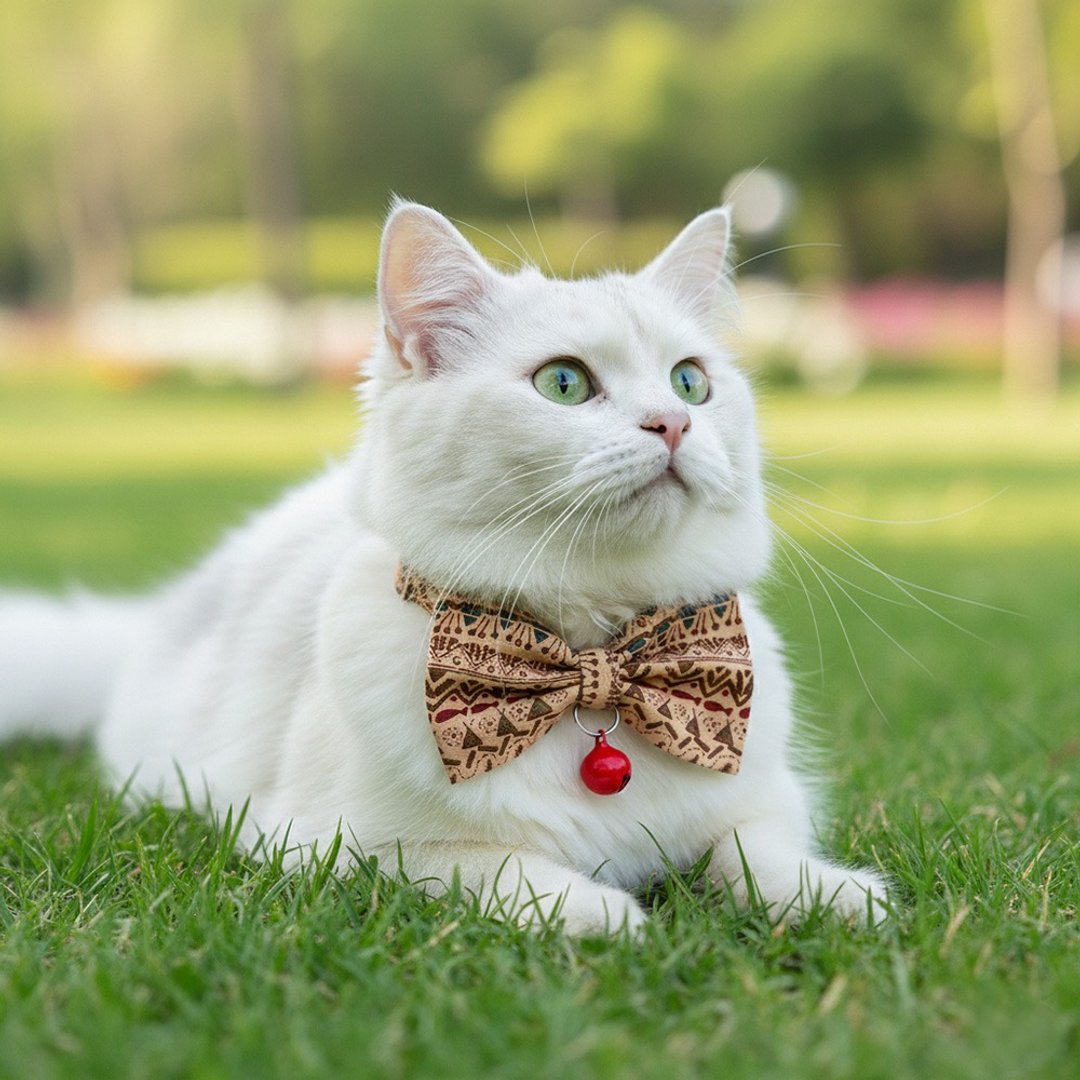 原始图腾款 蝴蝶结宠物装饰项圈 猫咪 小型犬 - 项圈/牵绳 - 棉 咖啡色