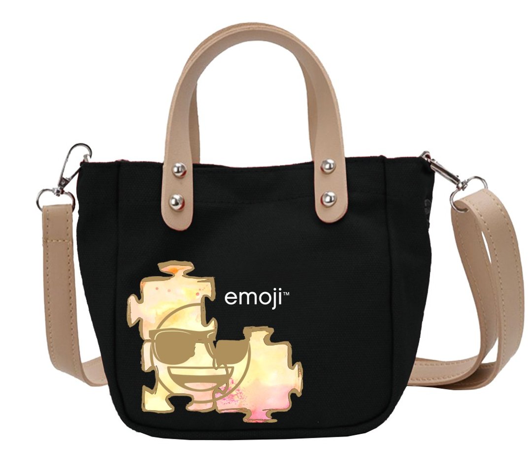 emoji表情符号授权-皮带肩背小包(黑),EM02 - 侧背包/斜挎包 - 棉 黄色