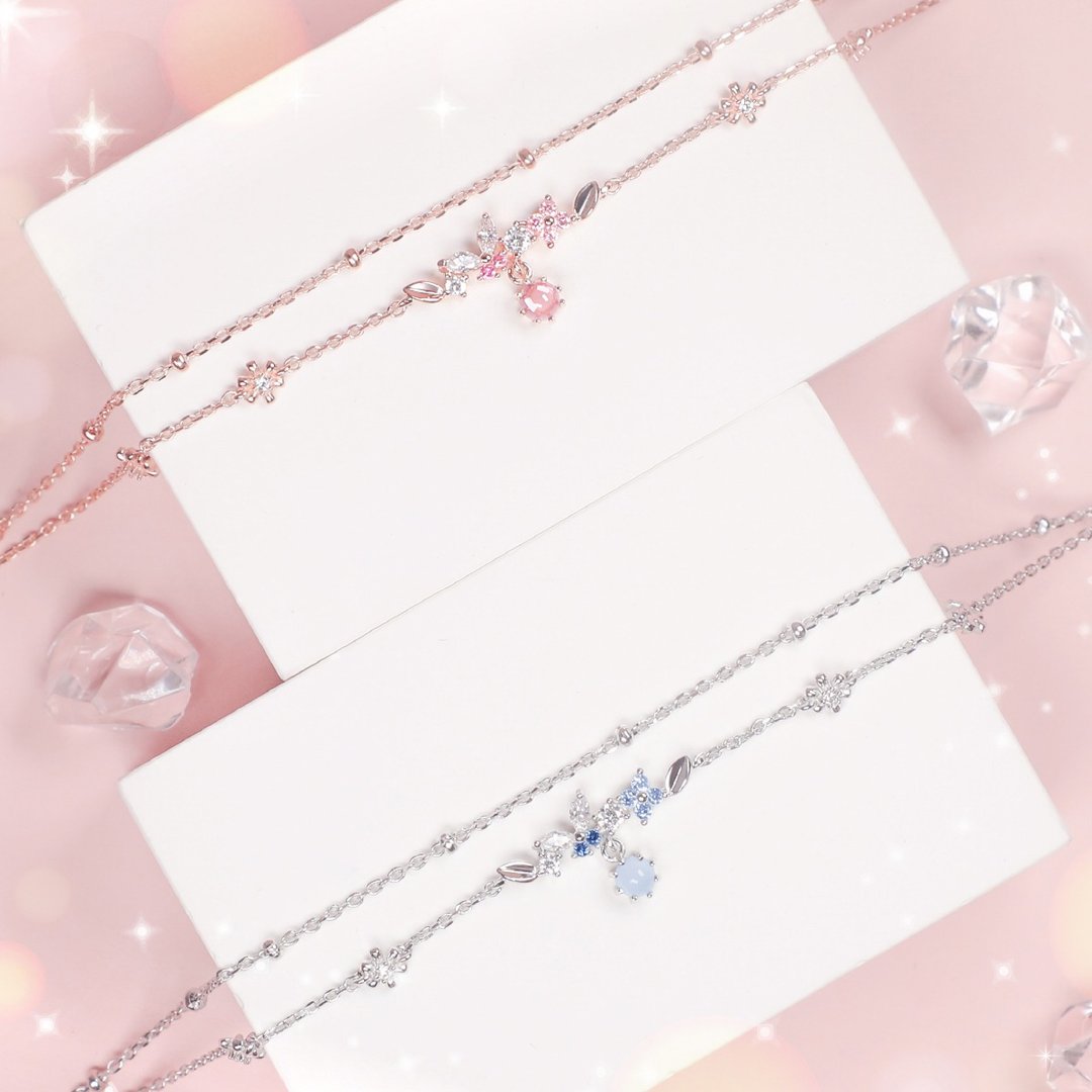 L'amour 蝴蝶花园手链 (白金色) - 手链/手环 - 纯银 