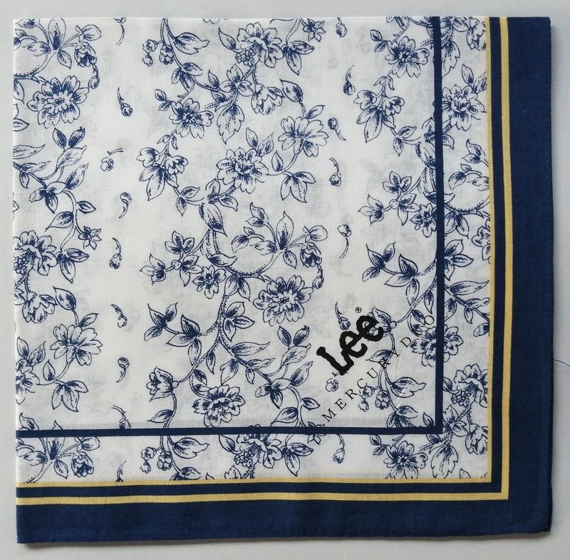 Lee X Mercuryduo 印花头巾，19.5 x 19 英寸，蓝白纯棉 - 丝巾 - 棉．麻 蓝色