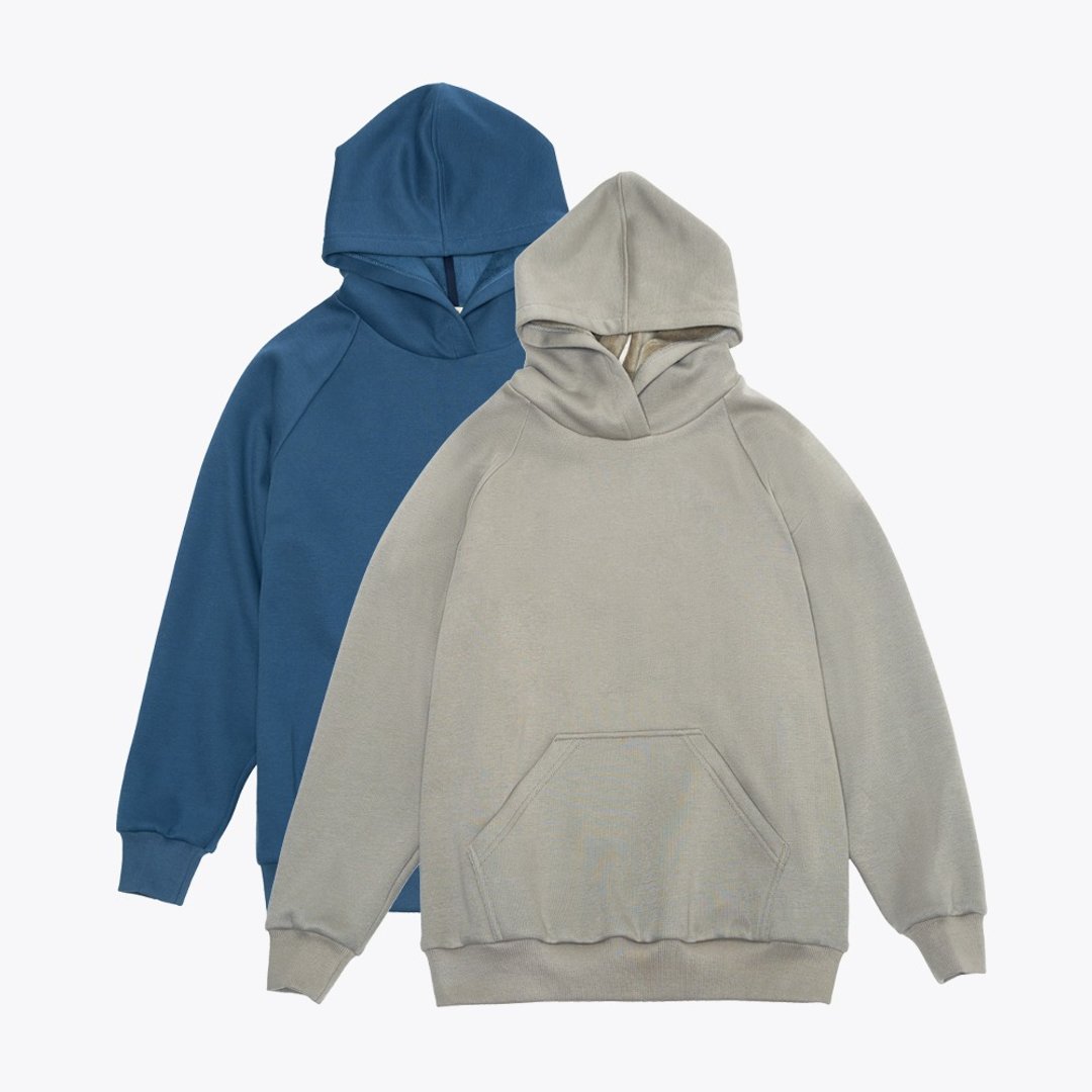 2色 中性版加厚套頭帽衫 連帽衛衣 SH210636 - 女装上衣 - 棉 蓝色