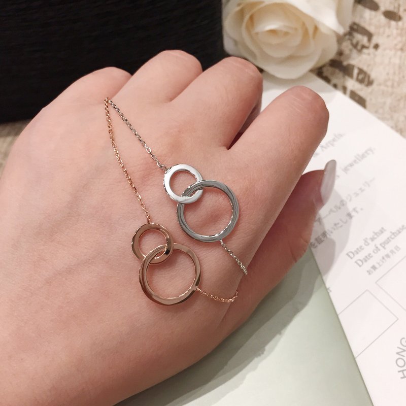 玫瑰金 925银不对称双圆环项链 - 项链 - 其他金属 银色