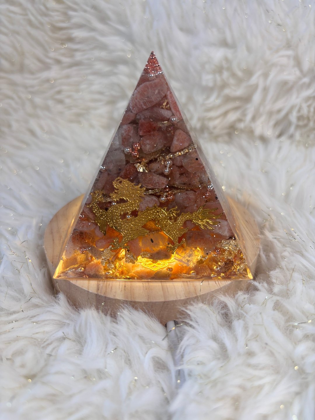 7.6x7.6x8.5cm(桌边守护款) 限量太阳金龙-金太阳石奥刚能量金字 - 摆饰 - 水晶 橘色