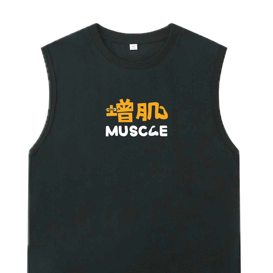 增肌 黑 / 插画 背心  VEST  夏季 纯棉 大尺码 - 男装上衣/T 恤 - 棉 黑色
