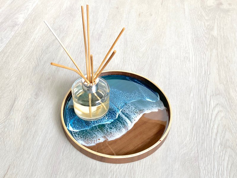 21cm Wood Tray Aqua, Wedding Gift, Home Gift - 盘子/餐盘/盘架 - 木头 蓝色