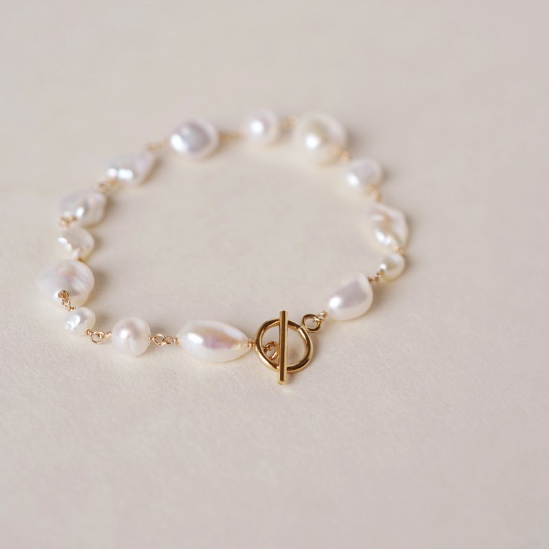 14kgf MIX 珍珠壁炉架手链 - 手链/手环 - 其他金属 白色