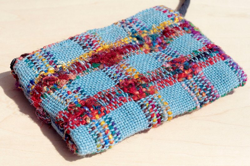 手工限量 手工编织零钱包 / 收纳包 / 化妆包 / 杂物包 - 蓝色布 + 手捻纱丽线 - 化妆包/杂物包 - 其他材质 多色