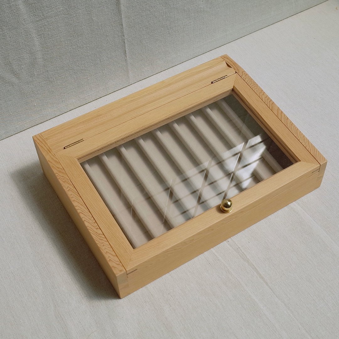 斜面钢笔展示盒 - 铅笔盒/笔袋 - 木头 