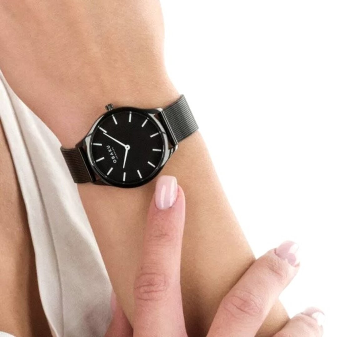 OBAKU 简约元素百搭时尚腕表-黑-V260LXBBMB-35mm - 女表 - 不锈钢 黑色